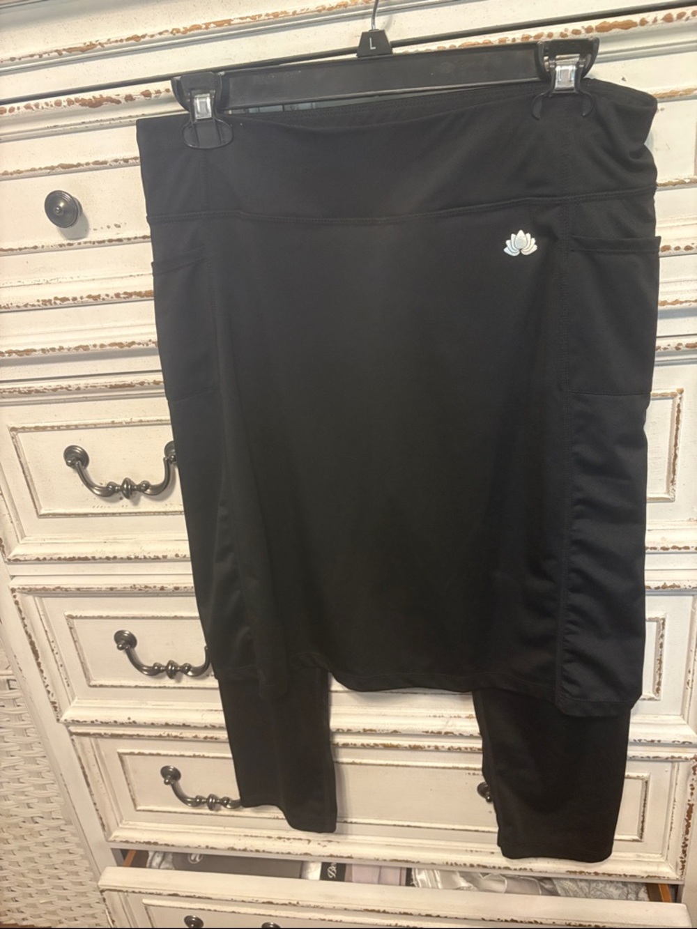 Black Active Skirt Set with Leggings - Lotus Logo